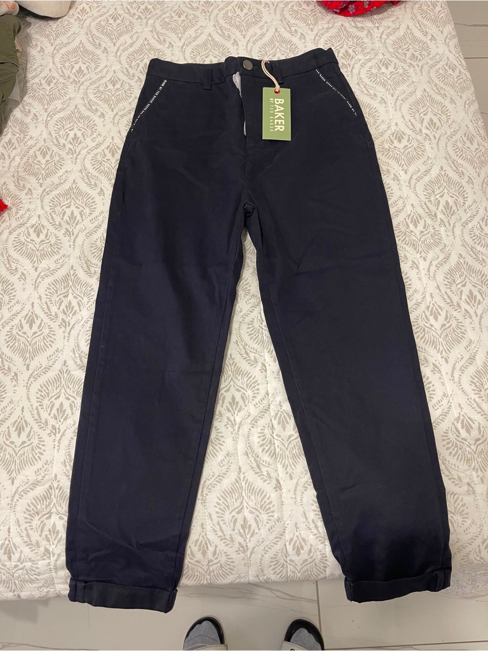 Ted Baker Navy Blue Cotton Chinos with Branded Lining